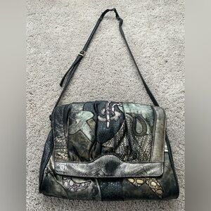 VTG Nas Bag Made In Korea Patchwork Metallic Multicolor Faux Leather Croosbody